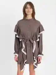 Шоколадный платье с рюшами и воланами