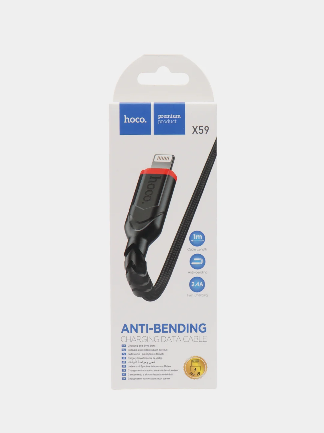 Кабель X59 Anti-Bending, USB iP, 2.4 A, 1м, черный