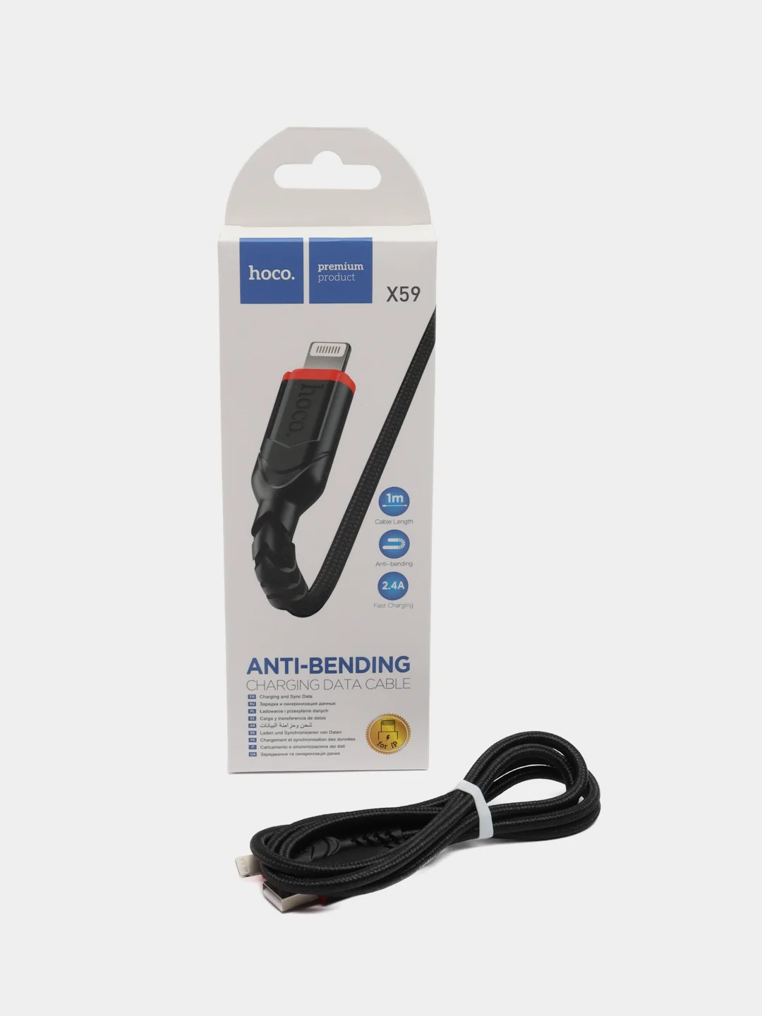 Кабель X59 Anti-Bending, USB iP, 2.4 A, 1м, черный