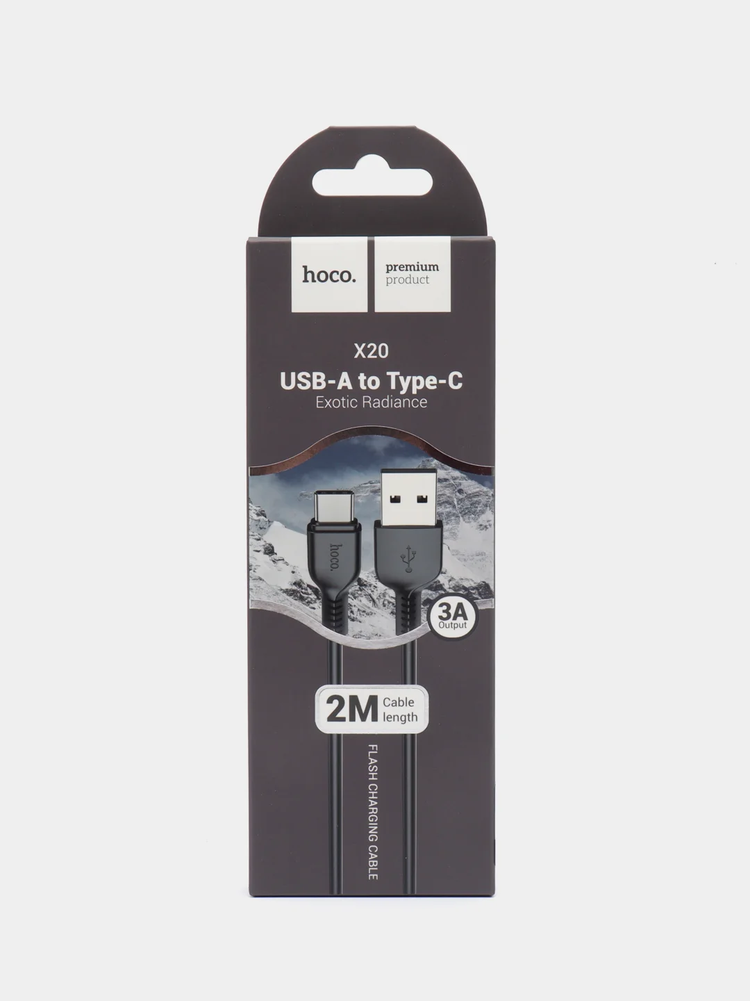 Кабель X20, Type-C - USB, 2 А, 2 м, PVC оплетка, черный
