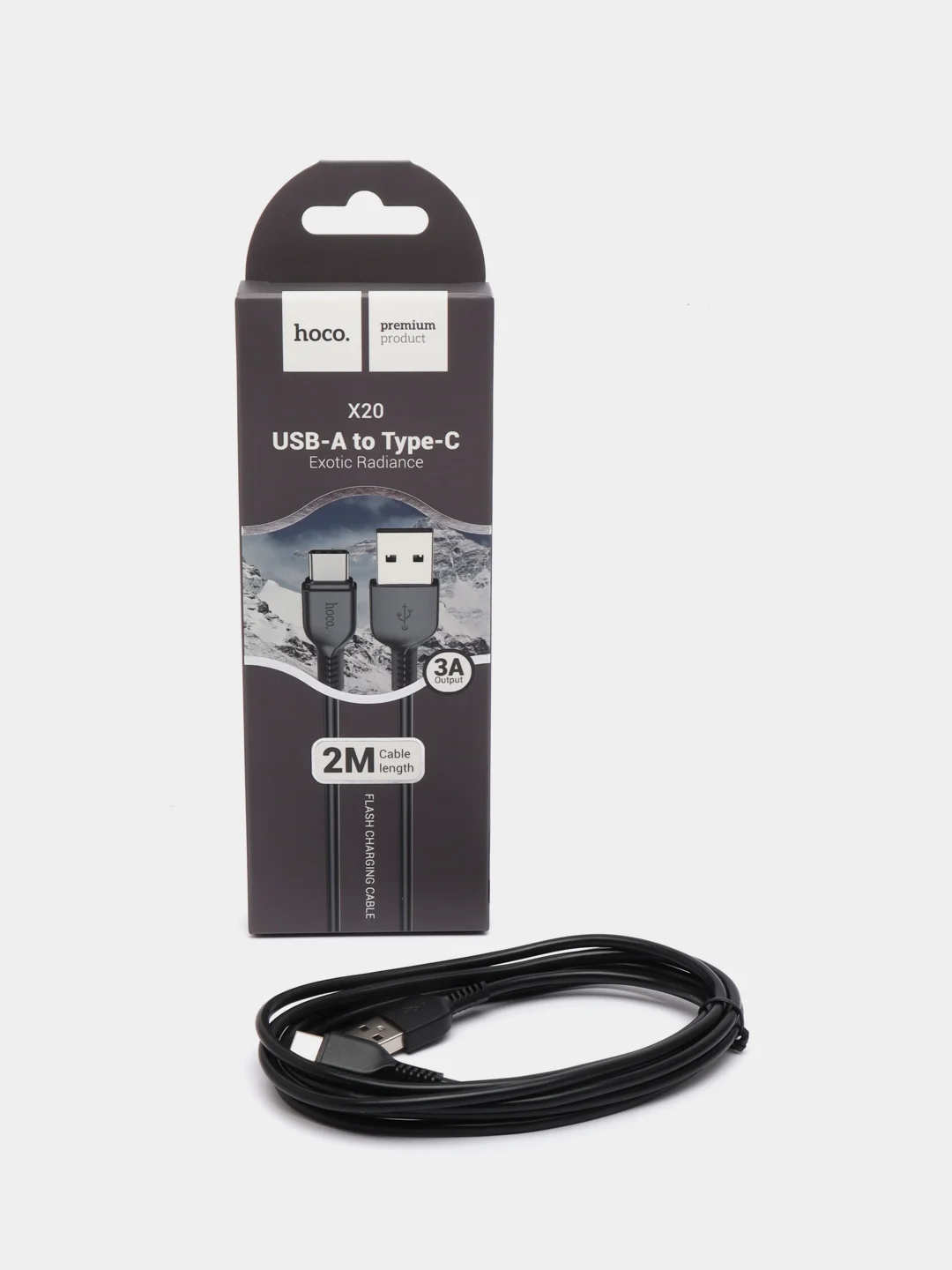 Кабель X20, Type-C - USB, 2 А, 2 м, PVC оплетка, черный