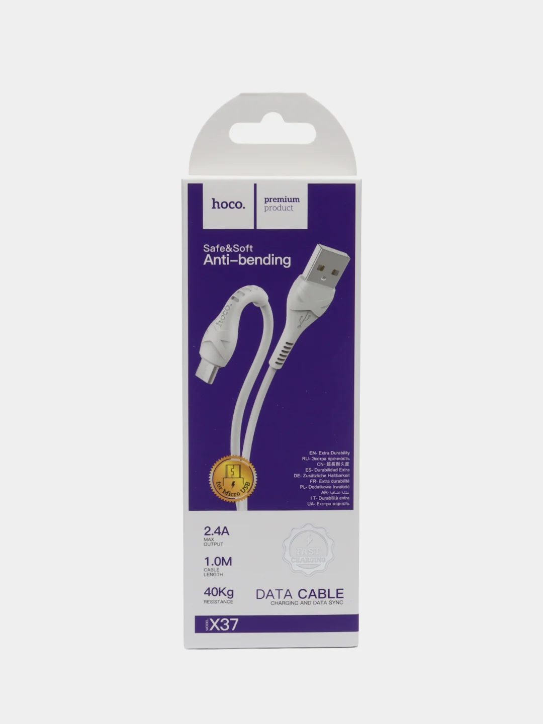 Кабель X37 Cool power charging data cable for Micro USB 1M, 2.4А, white
