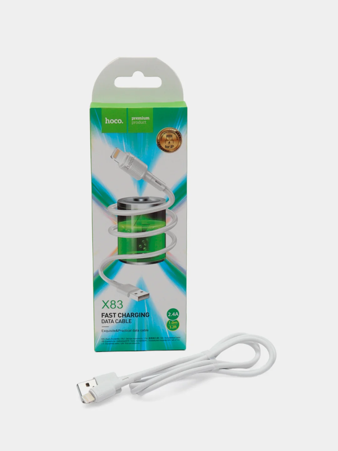 Кабель для iPhone USB 2,4 А,X 83 белый 1 метр