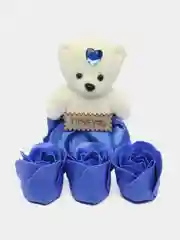 Синий подарочный набор мыльные розы с игрушкой мишкой, сувенир, мыльные лепестки в шкатулке