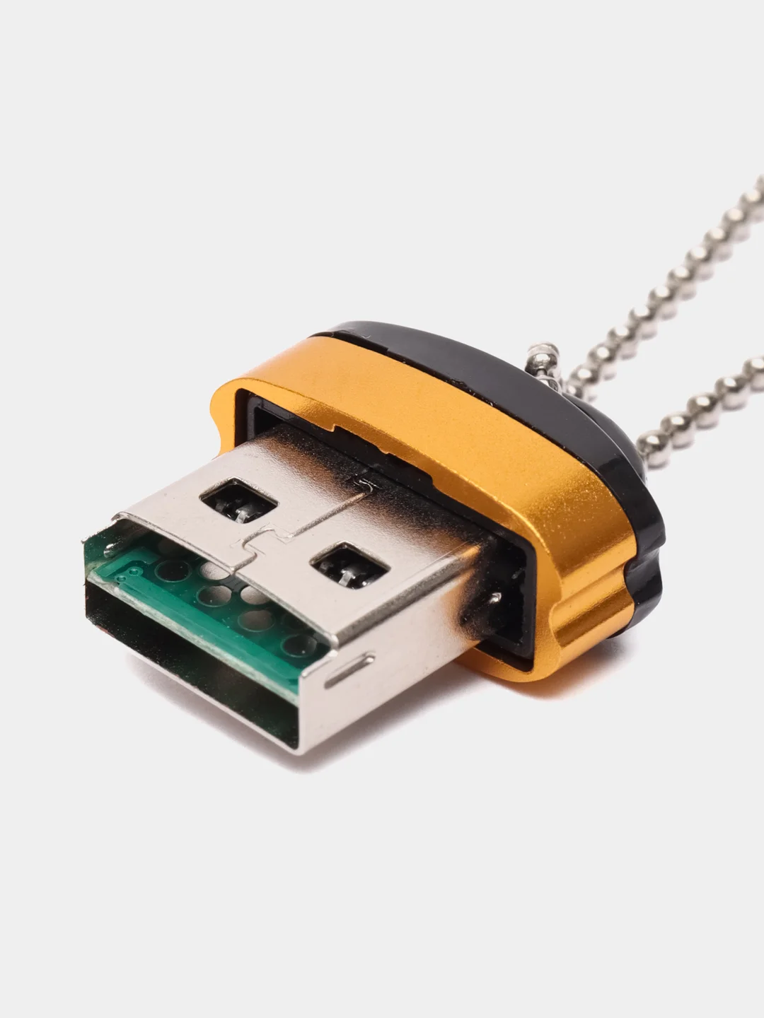 Золотой картридер для карт памяти micro SD, до 512 GB с цепочкой