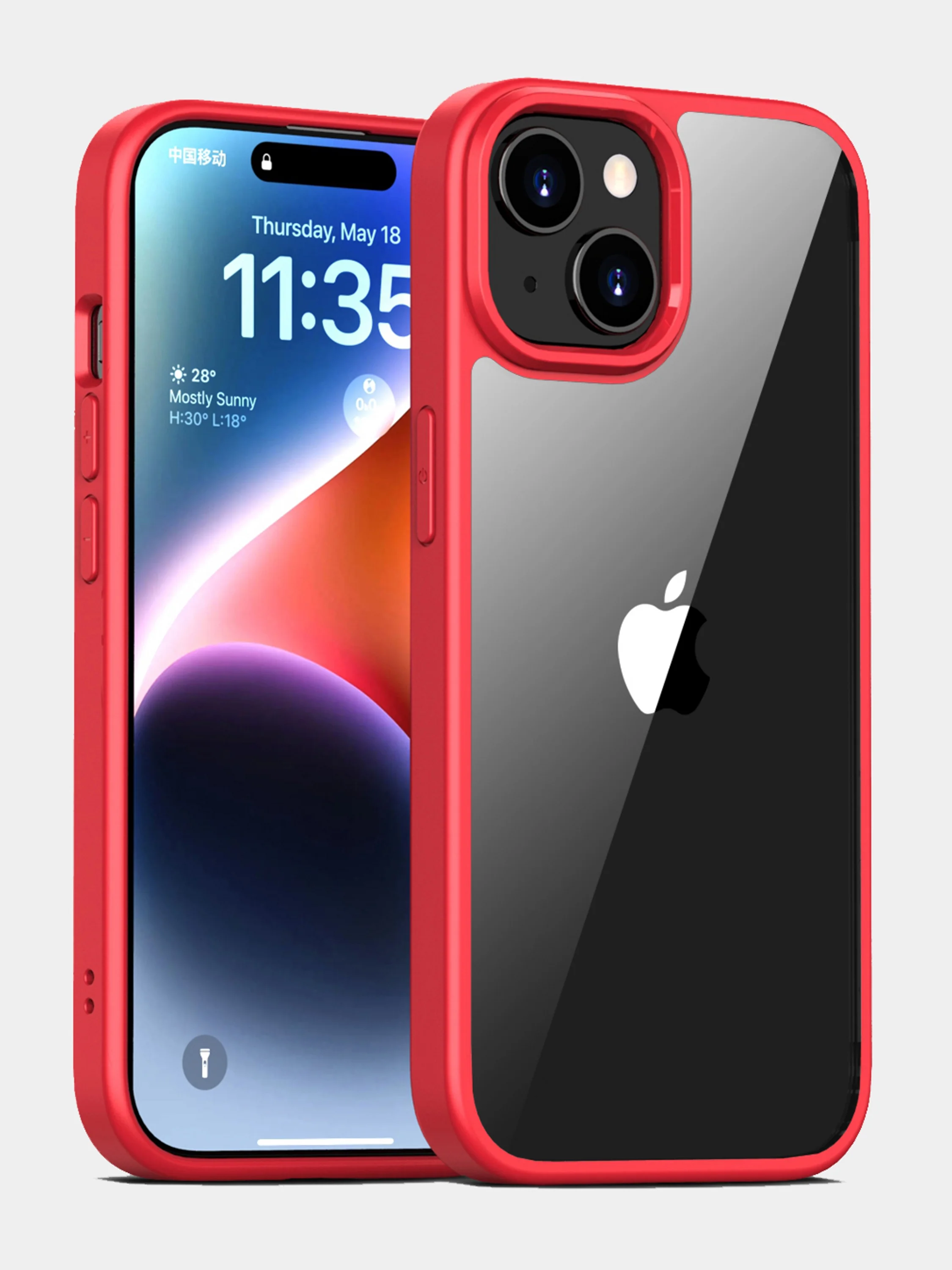 Красный прозрачный чехол для Apple iPhone 15 / iPhone 15 Plus с силиконовым кантом Crystal Case