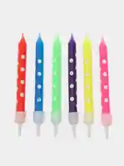 Свечи для торта толстые разноцветные в горошек, Happy Birthday, яркие,нежные на подставке