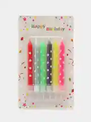 Свечи для торта толстые разноцветные в горошек, Happy Birthday, яркие,нежные на подставке