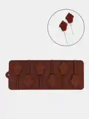 Форма силиконовая для леденцов 25х9,5х1,5 см, 6 ячеек, с палочками, цвет МИКС