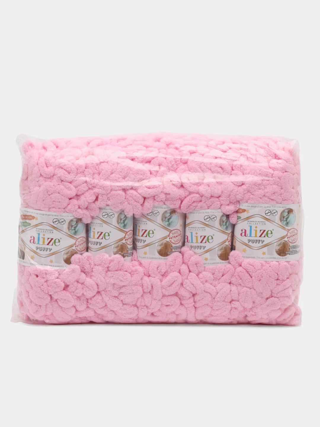 Пряжа Alize Puffy Ализе Пуффи, 5 штук, цвет 182 розовый, петельки большие