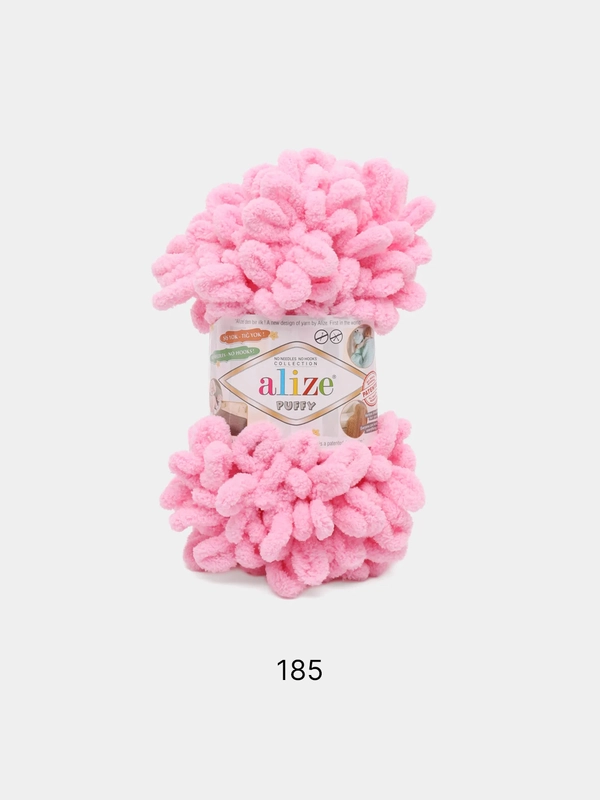 Пряжа Alize Puffy Ализе Пуффи, 5 штук, цвет 182 розовый, петельки большие