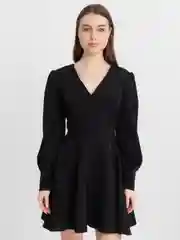 Черный платье женское,короткое, с длинными рукавами, на пуговицах
