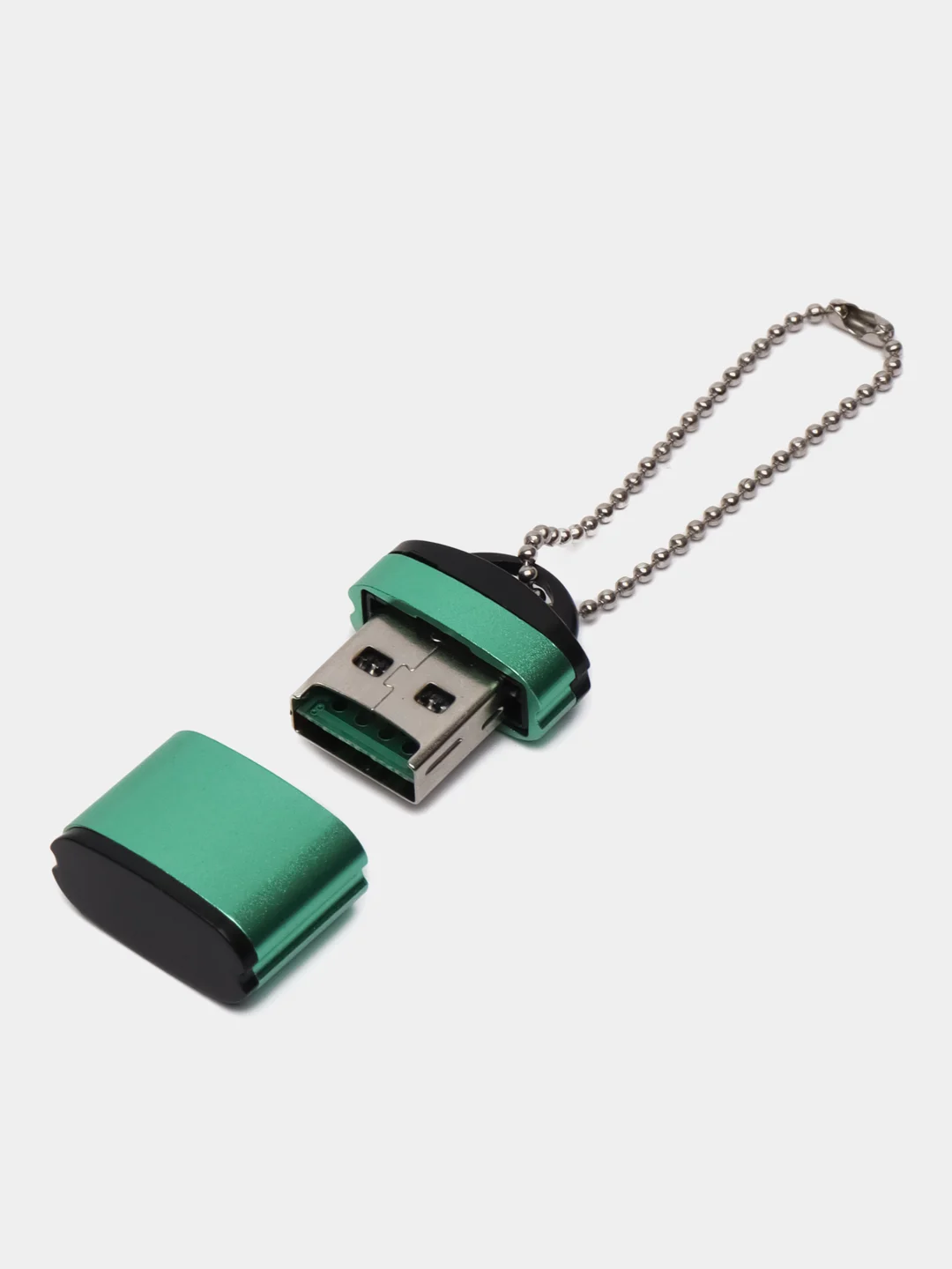 Зеленый картридер для карт памяти micro SD, до 512 GB с цепочкой