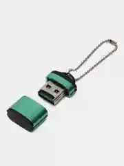 Зеленый картридер для карт памяти micro SD, до 512 GB с цепочкой