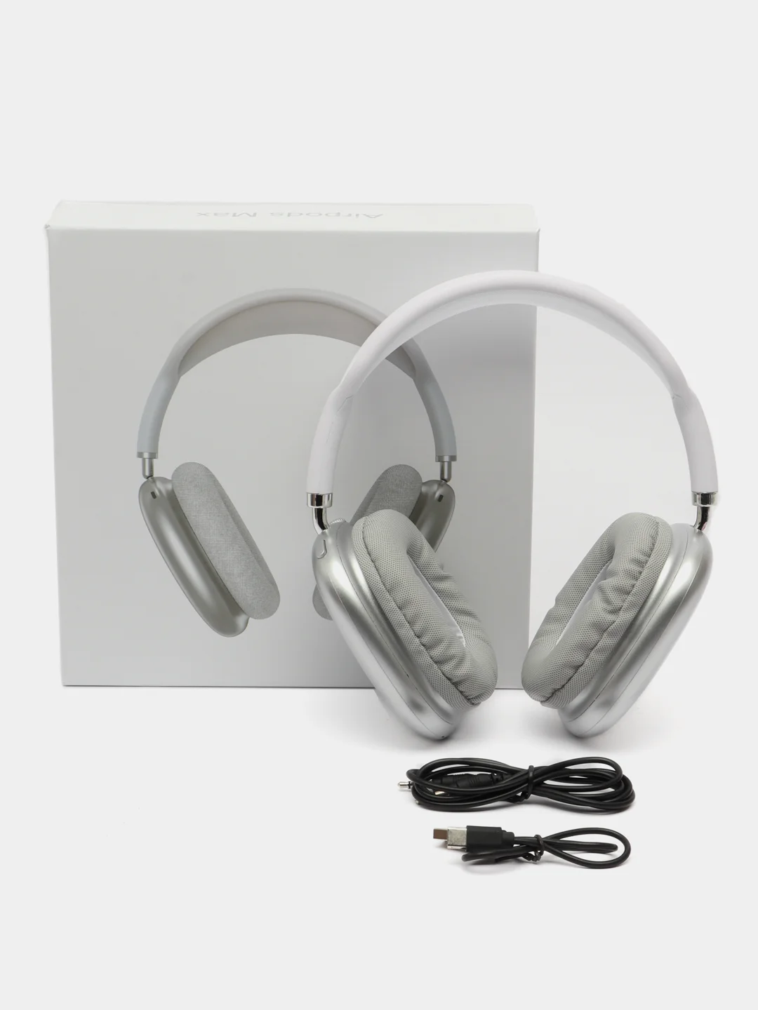 Серебряный беспроводные наушники Pods Max с чехлом, с Bluetooth, микрофоном, шумоподавление, анимация