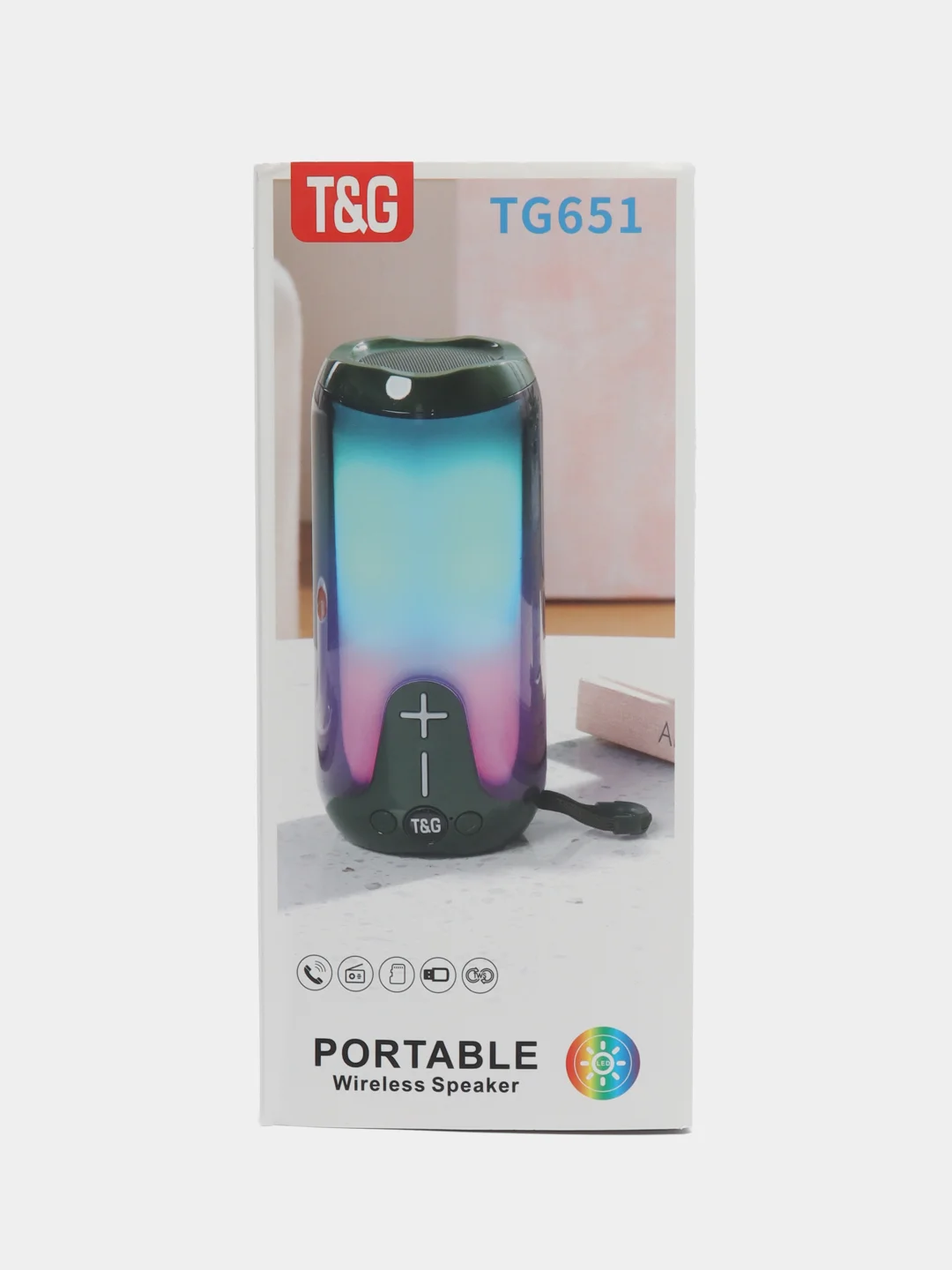 Черный портативная беспроводная Bluetooth-колонка TG 651, с радио и светомузыкой