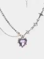 Сиреневый цепочка с сердцем Labret, многослойная со стразами в корейском стиле Харадзюку