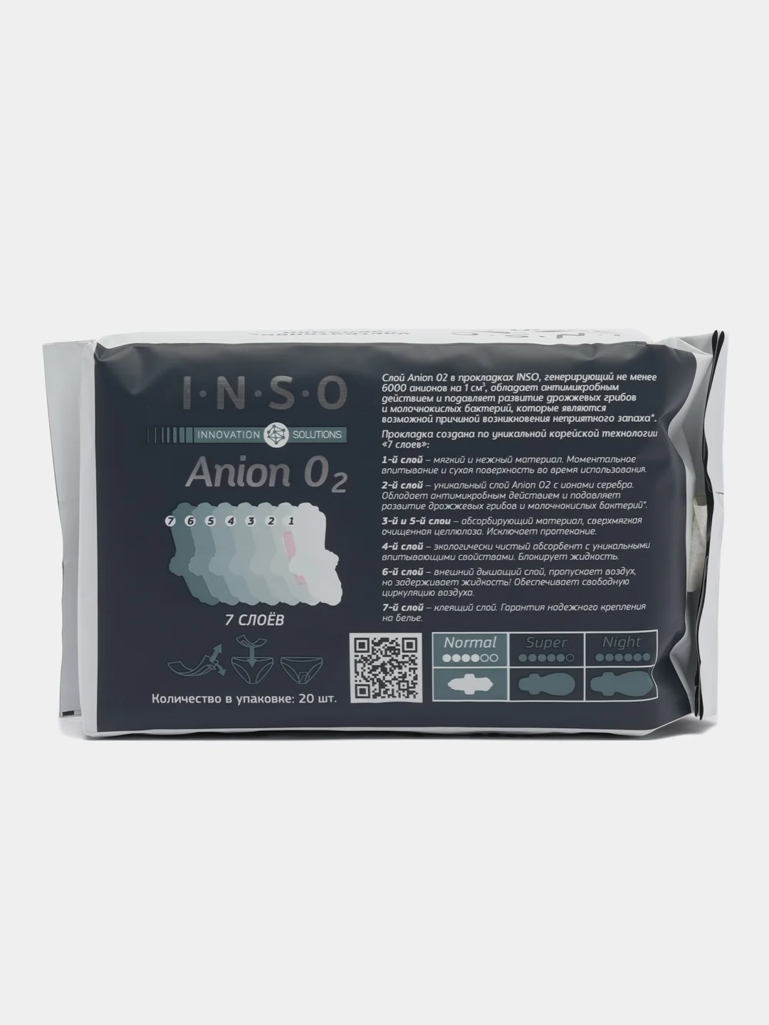 Кораллово-розовый прокладки женские дневные INSO Anion O2 Normal с анионовым слоем большая упаковка