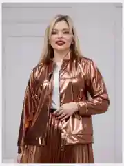 Медный бомбер из экокожи женский, большие размеры