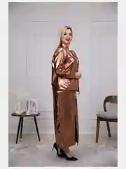 Медный бомбер из экокожи женский, большие размеры
