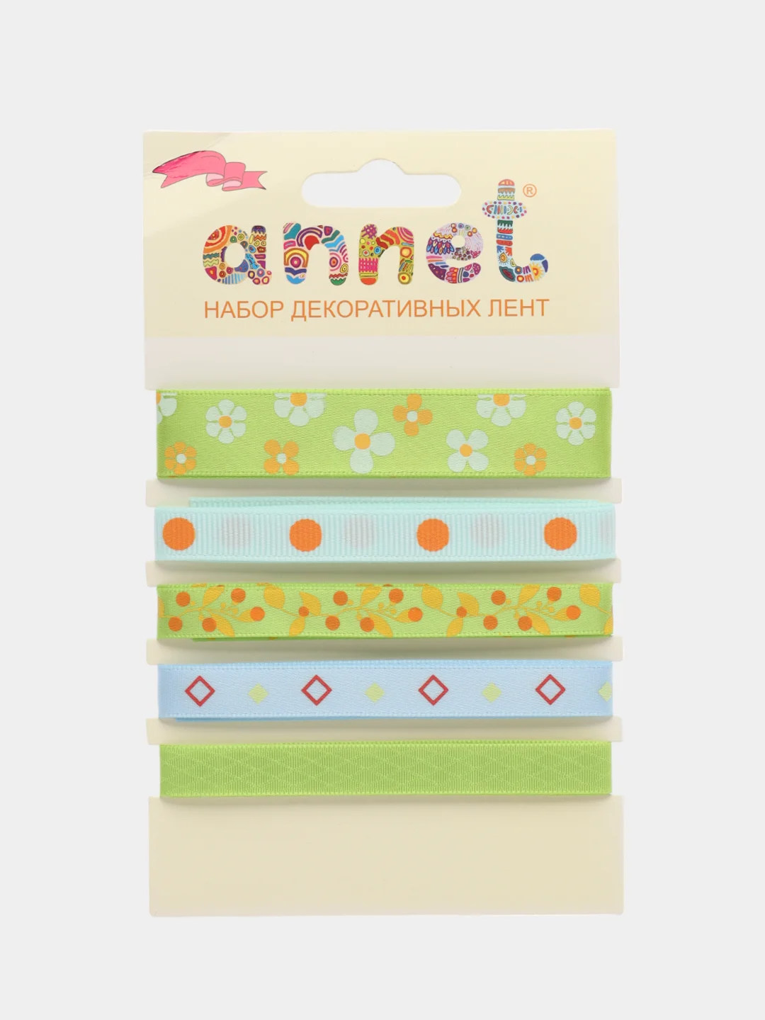 Лайм набор декоративных лент Annet. закладка для книг.В наборе пять атласных лент по 1 метру