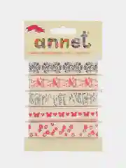 Алый набор декоративных лент с рисунком Annet.хлопковые ленты ширина 16мм,5 отрезов длина по 1м