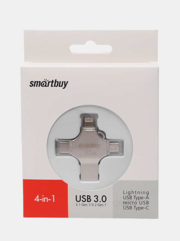 Флешка SmartBuy MC15 32/64/128GB USB 3.0, 4 в 1 Lightning + USB + Type-C + microUSB, карта памяти