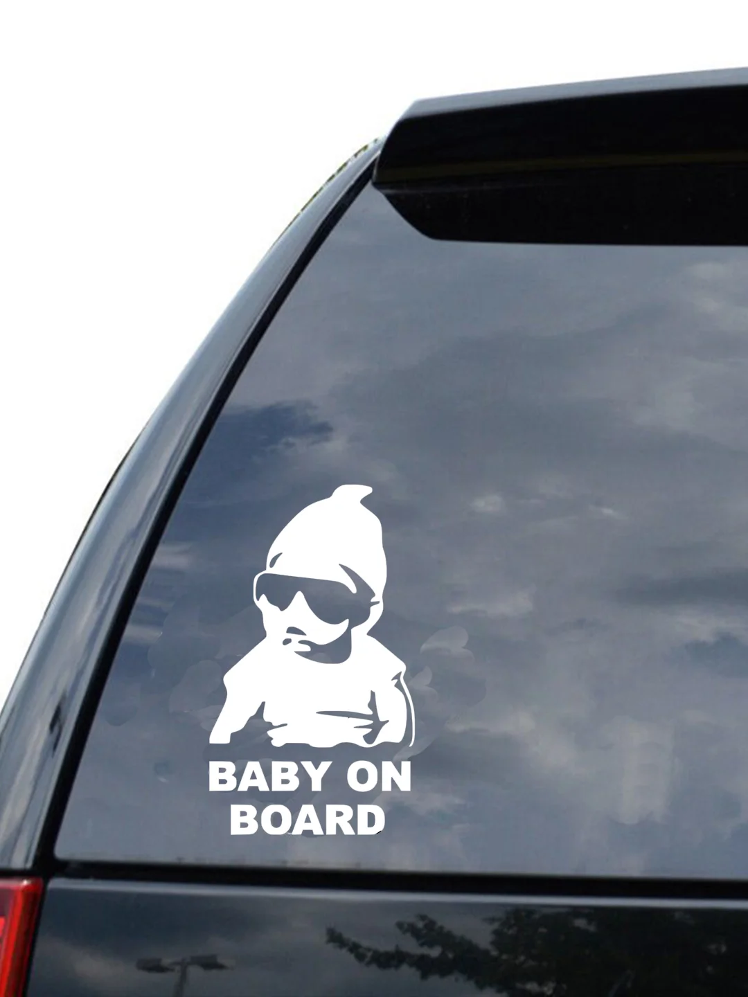 Белый наклейка на авто / машину / стекло "Baby on board", 20 х 12 см