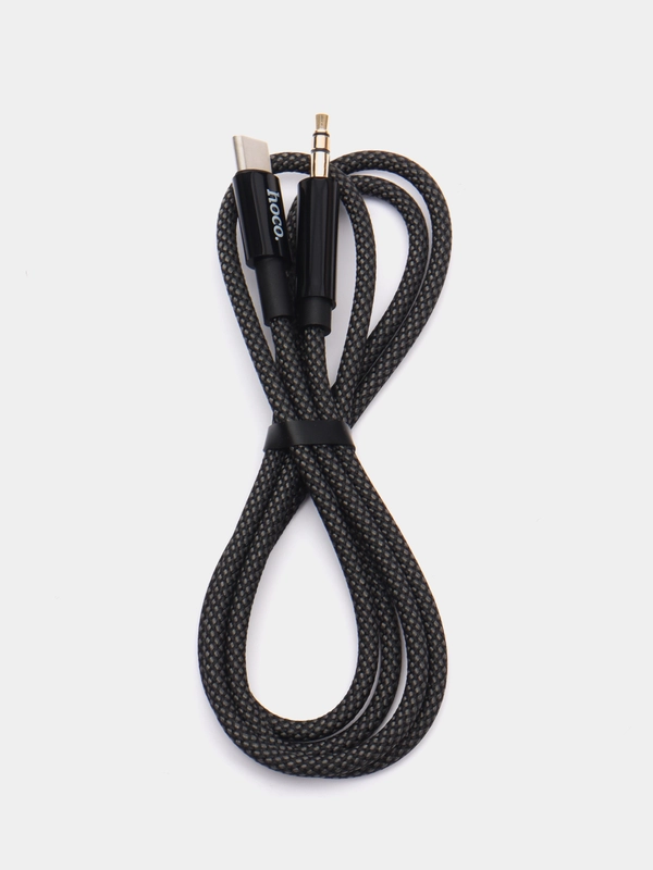 Aux кабель type-c и Lightning, Аудио-кабель hoco UPA19, аукс кабель в машину, 1м чёрный