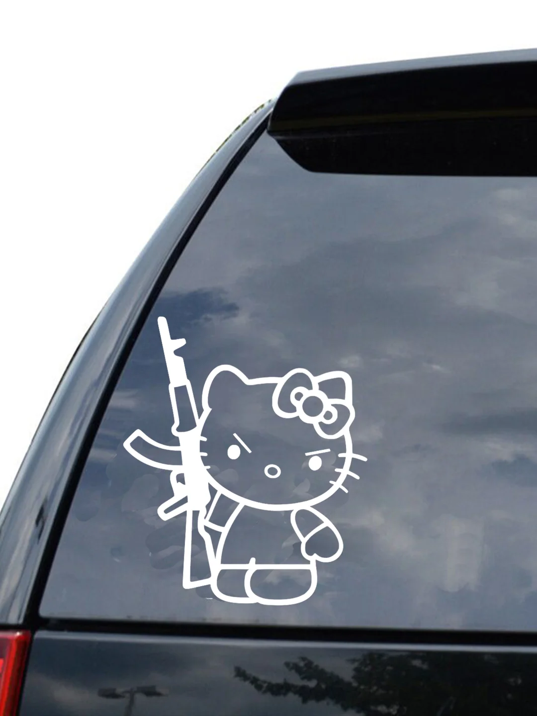 Белый наклейка на авто / машину / стекло "Hello Kitty" 20х17см