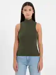 Оливковый майка женская, с горлом