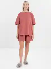 Коралловый меланж костюм женский, хлопковый: футболка и шорты