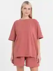 Коралловый меланж костюм женский, хлопковый: футболка и шорты