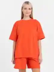 Оранжевый костюм женский, хлопковый: футболка и шорты