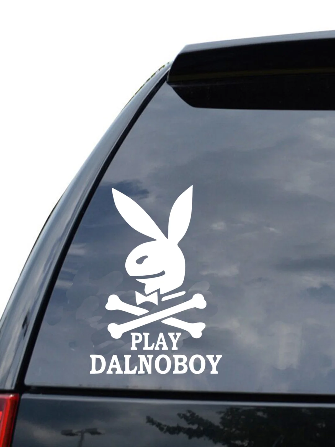 Белый наклейка на авто / машину / стекло "PLAY DALNOBOY" 20х14см