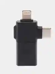 Черный переходник 2 в 1 Lightning USB, OTG для iPhone, iPad, iPod адаптер Type-C,  hoco UA17 OTG
