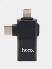 Черный переходник 2 в 1 Lightning USB, OTG для iPhone, iPad, iPod адаптер Type-C,  hoco UA17 OTG