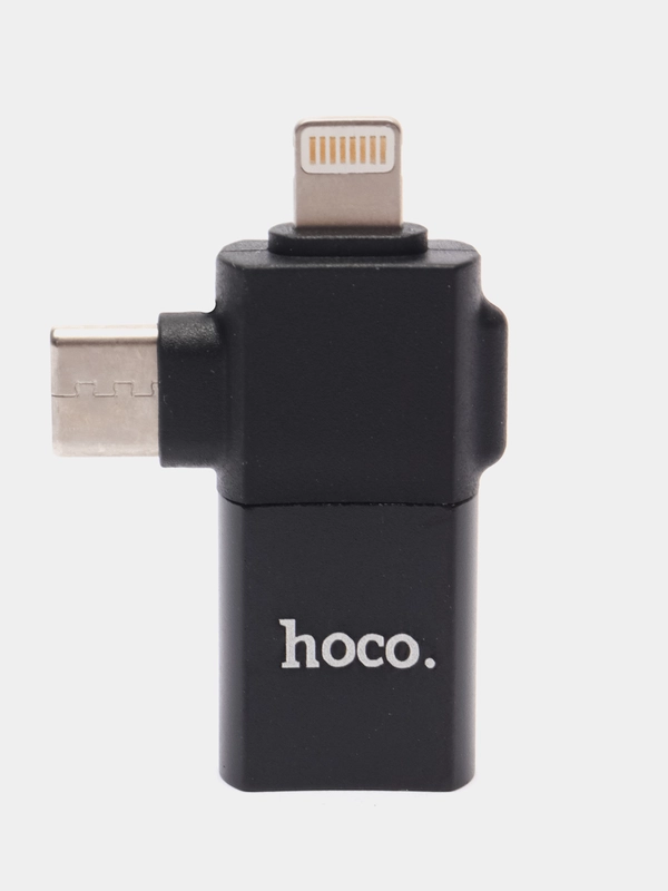 Переходник 2 в 1 Lightning USB, OTG для iPhone, iPad, iPod адаптер Type-C,  hoco UA17 OTG