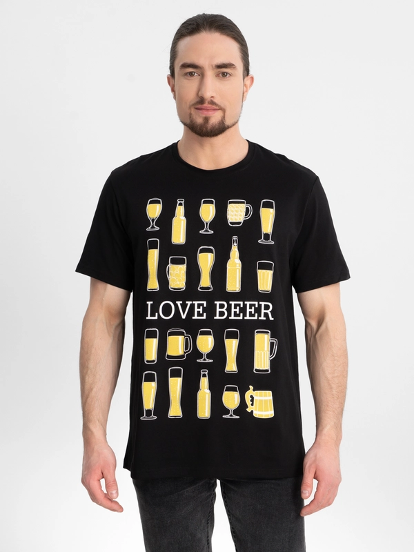 Футболка мужская с принтом "Love beer", черный