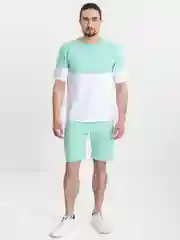 Салатовый мужской спортивный костюм-двойка, летний: футболка и шорты