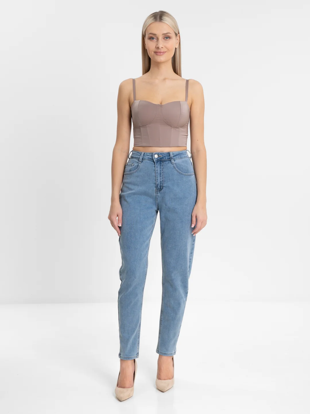 Синий меланж джинсы женские mom fit с высокой посадкой, голубые и черные МОМ
