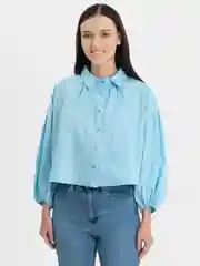 Голубой рубашка женская, оверсайз, хлопок