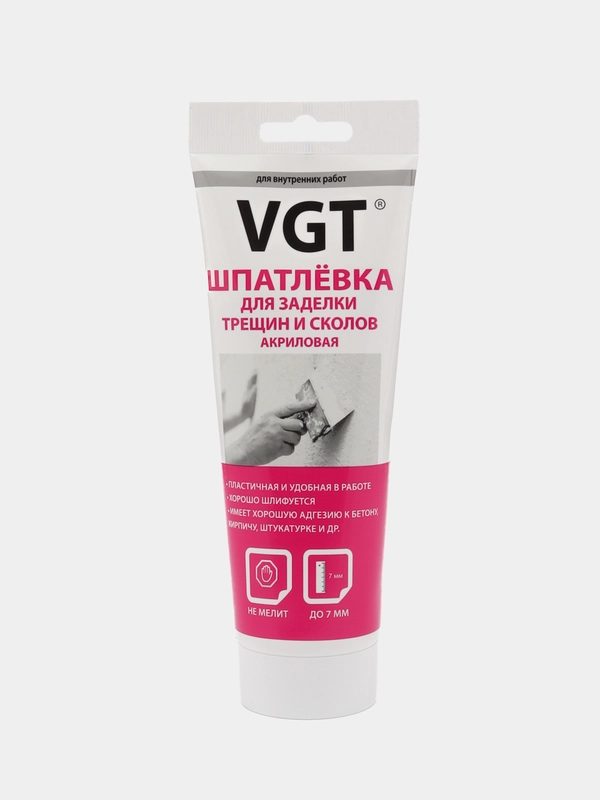 Шпатлёвка VGT белая, для заделки трещин и сколов, акриловая 330 гр