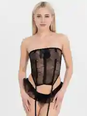 Черный эротический комплект нижнего белья, корсет, чулки