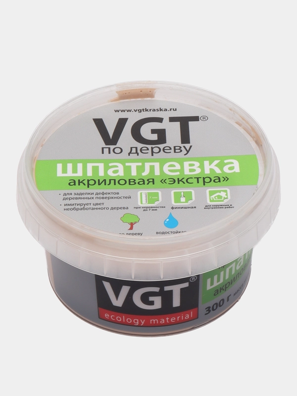 Шпатлёвка VGT по дереву, цвет БУК, акриловая, тонированная, экстра, 300 гр
