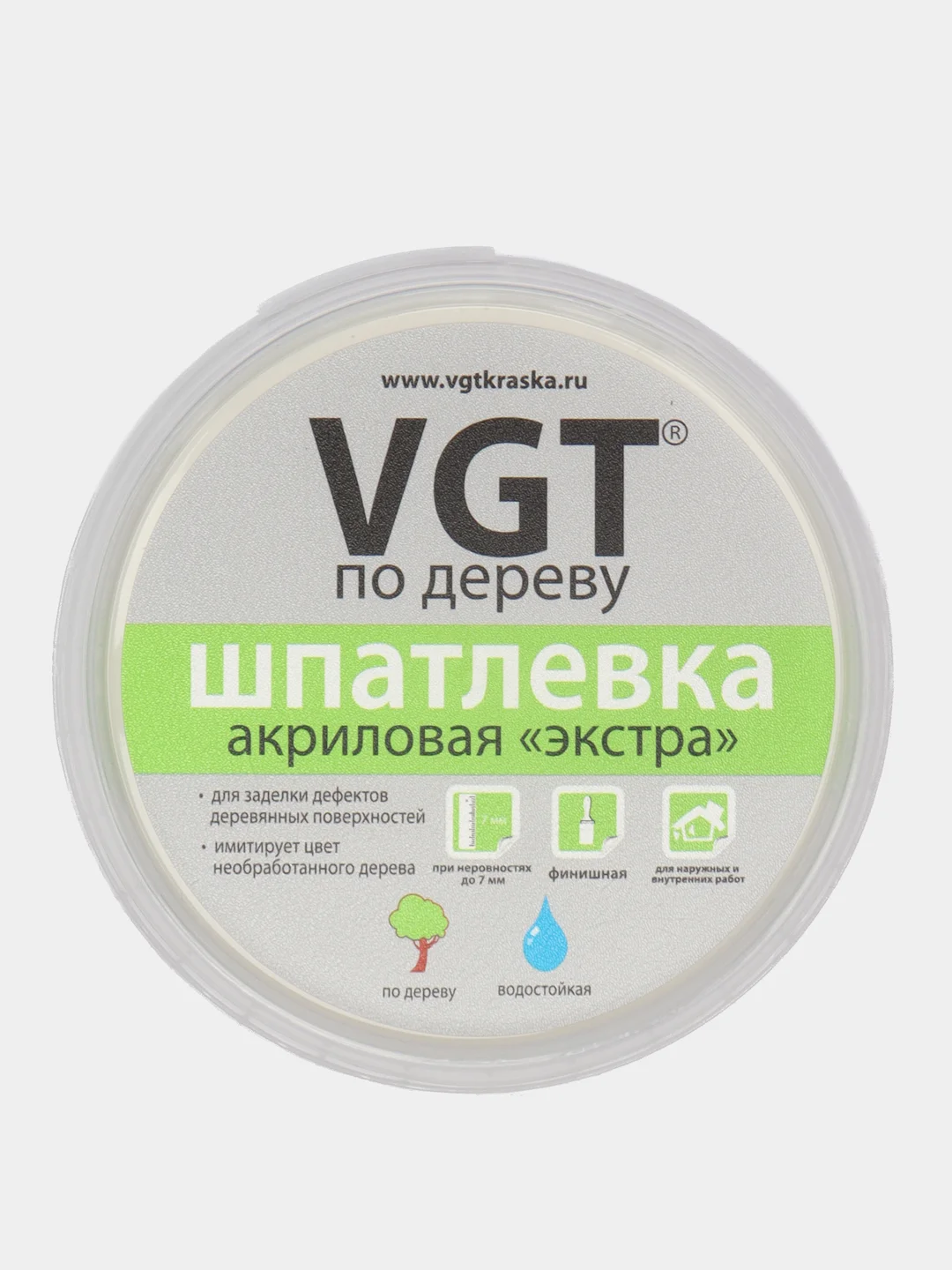 Шпатлёвка VGT по дереву, цвет БЕЛЫЙ, акриловая, тонированная, экстра, 300 гр