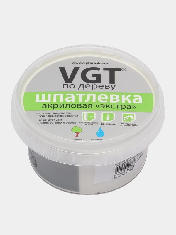 Шпатлёвка VGT по дереву, цвет БЕЛЫЙ, акриловая, тонированная, экстра, 300 гр