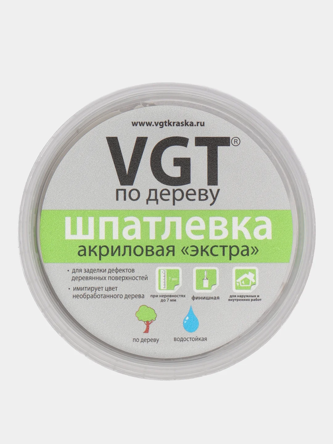 Шпатлёвка VGT по дереву, цвет ДУБ светло-серый, акриловая, тонированная, экстра, 300 гр