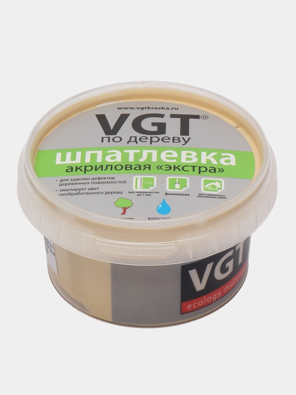 Шпатлёвка VGT по дереву, цвет СОСНА, акриловая, тонированная, экстра, 300 гр
