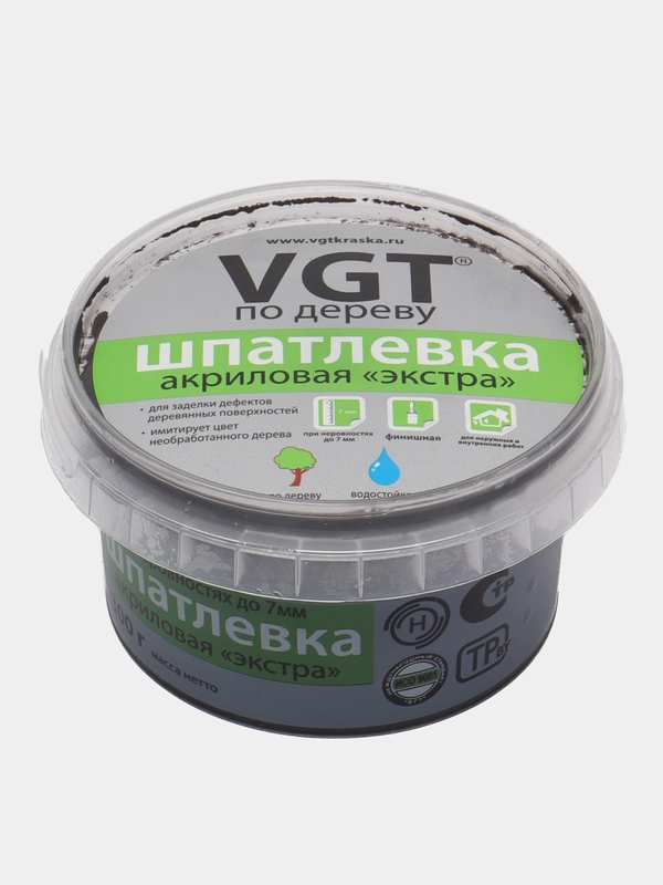 Шпатлёвка VGT по дереву, цвет ВЕНГЕ, акриловая, тонированная, экстра, 300 гр
